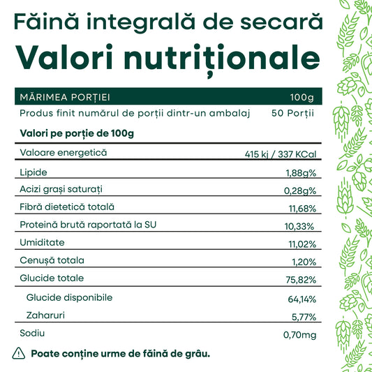 Făină integrală de secară (5 kg / 25 kg)