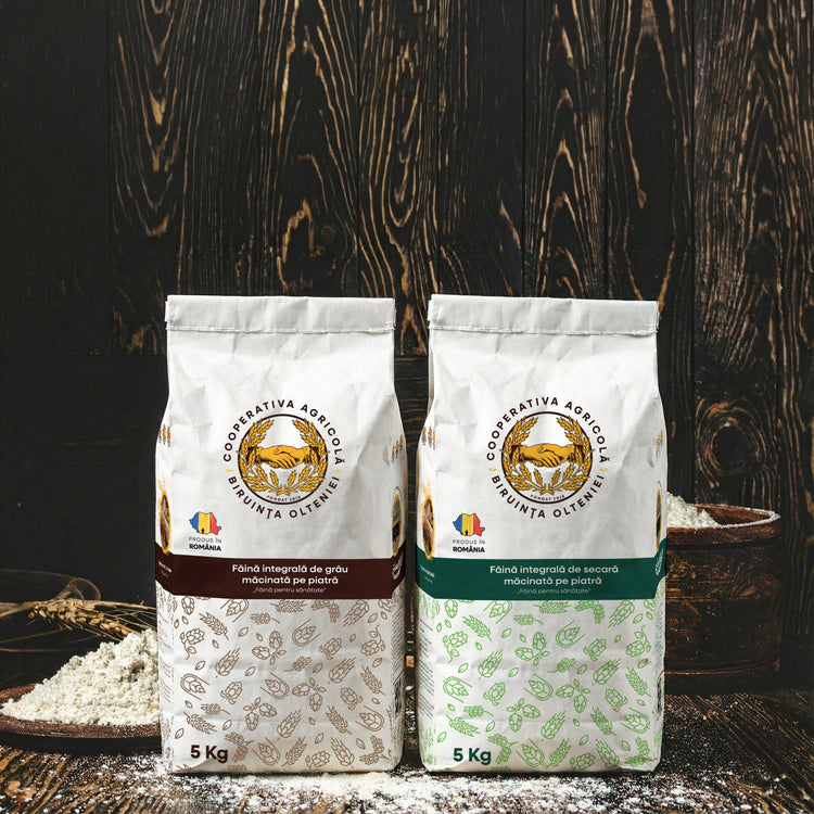 2 saci de produse Biruinta olteniei - pachet faina integrala de grau si secara