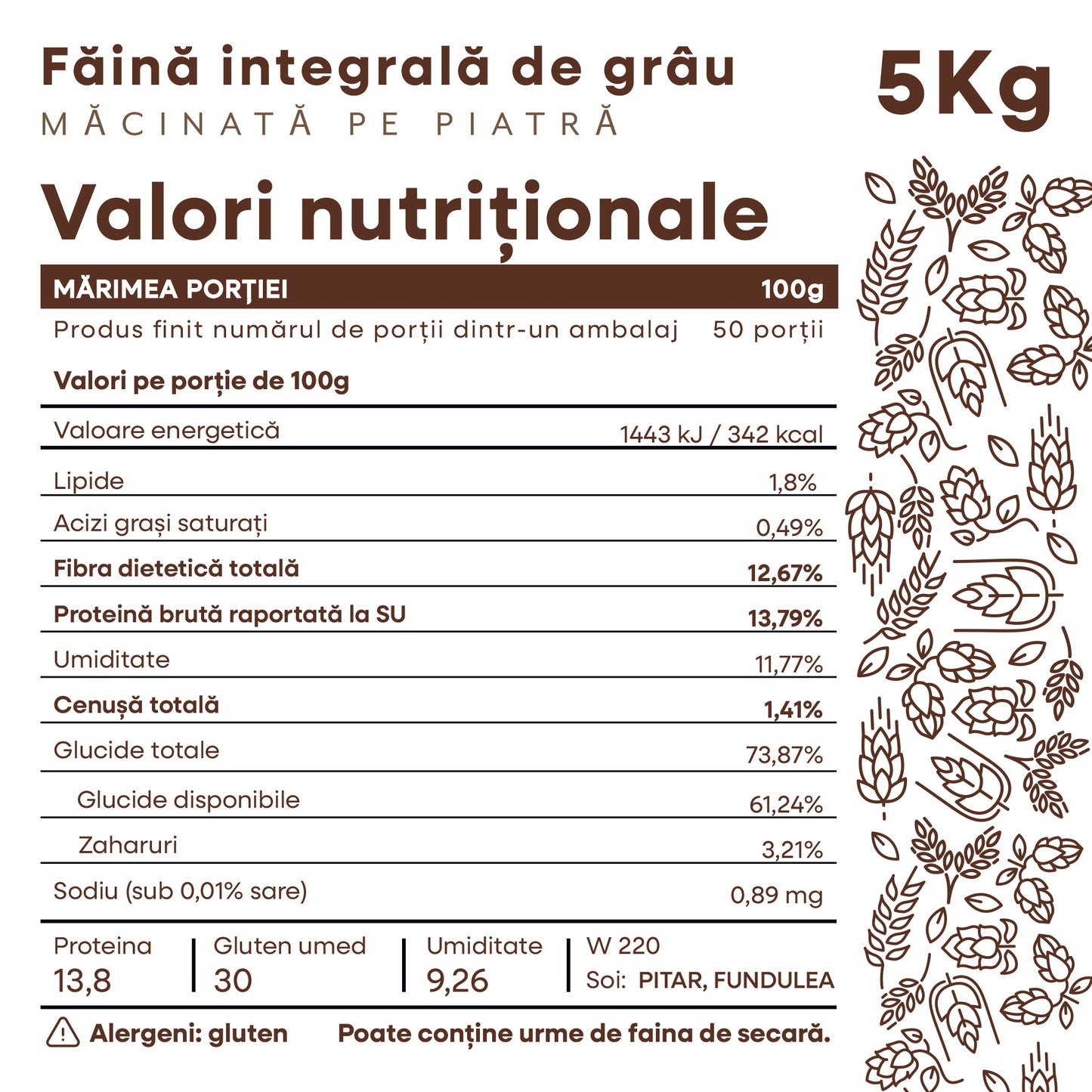 Pachet ⁠10 kg făină integrală - (5 kg de grâu + 5 kg de secară)