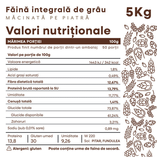 Pachet ⁠10 kg făină integrală - (5 kg de grâu + 5 kg de secară)