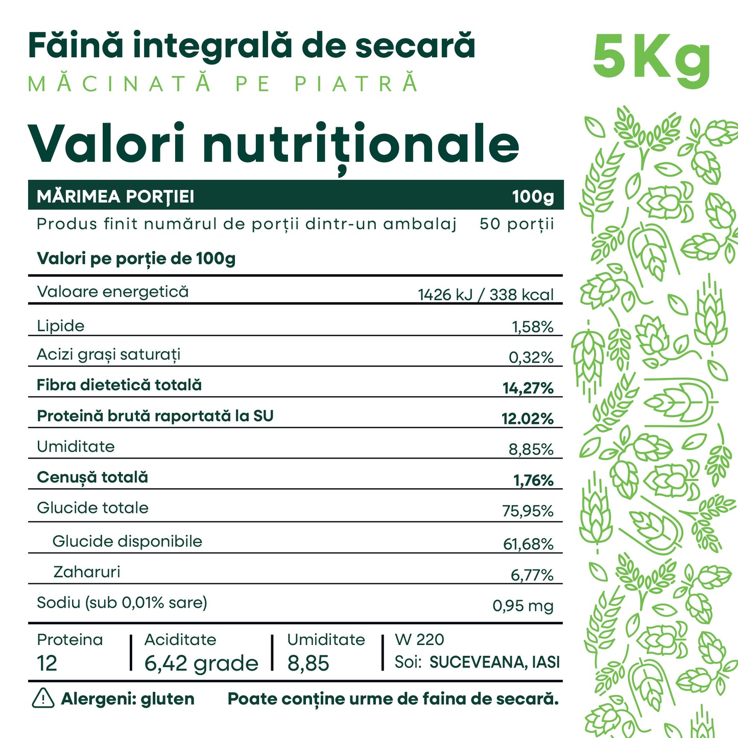 Pachet ⁠10 kg făină integrală - (5 kg de grâu + 5 kg de secară)