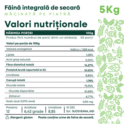 Pachet ⁠10 kg făină integrală - (5 kg de grâu + 5 kg de secară)