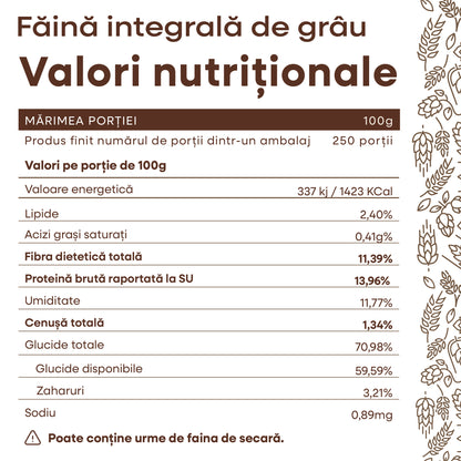 Făina integrală de grâu 25 kg