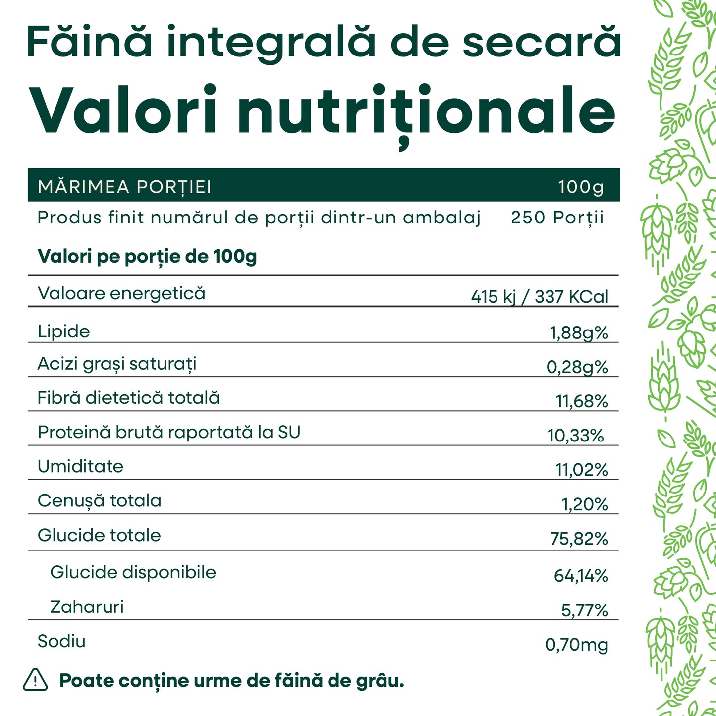 Făină integrală de secară 25 kg